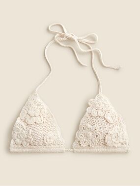 J. Crew Cream Crochet Floral Triangle Bikini Top